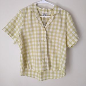 Madewell gingham lime/cream camp shirt sz M